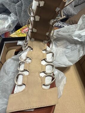 MIA Tan Gladiator Ring-Detail Leather Sandals